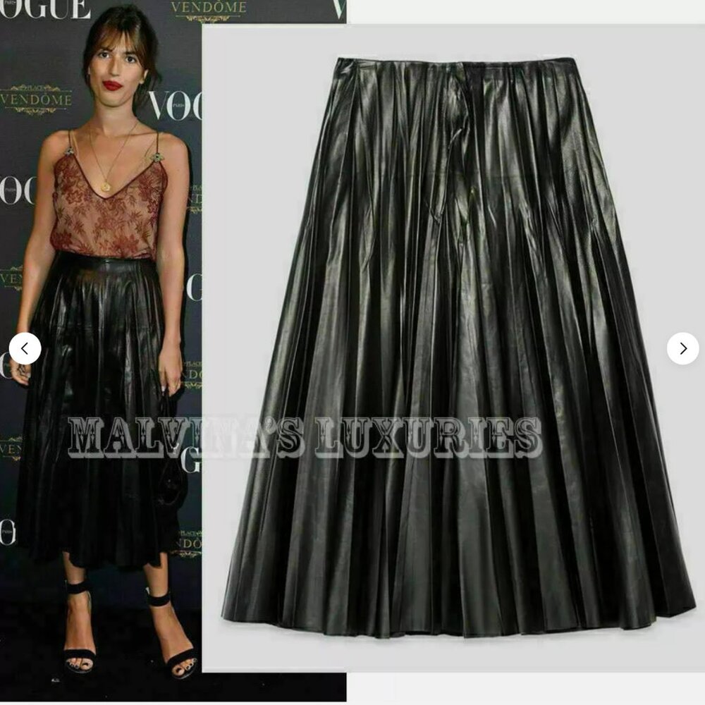 GUCCI SKIRT PLEATED BLACK LEATHER PLISSE PLEATED sz IT 40 US 4